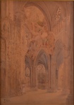 P. Colom - Catedral, aquarela colada em madeira, datada 1913 localizada Toledo e assinada, 69 x 49 cm.