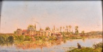 Hippolyte Camille Delpy (1842-1910) - Paisagem com castelo, osm assinado cie, 30 x 58 cm.