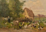 Pintura Europeia - Galinheiro, ost sem assinatura, 37 x 45 cm.