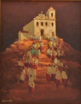 Romanelli - A procissão. O.S.T. 50 x 40 cm. Assinado no C.I.D. No verso, assinado, titulado e datado, 1996. Moldura de madeira, 87,5 x 77,5 cm.