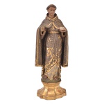 Portugal Séc. XIX- Imagem de Santo Antônio em padeira esculpida à mão, com decoração à folha de ouro, altura 28 cm.