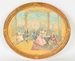 Quadro oval com cenas galantes 34 x 42 cm.