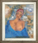 IVELTO DE MELO SOUSA - Óleo sobre tela "retrato nu feminino", assinado no canto inferior direito, datado 1985. Proteção de moldura de madeira patinada e paspatur. Inscrição no verso. Medida da obra 50 x 60cm. Medida total 67 x 77.