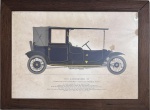 Quadro decorativo carro LANCHESTER 1910 texto em inglês, moldura madeira, proteção de vidro. Medida total 40 x 54cm.