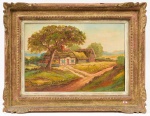 SEM ASSINATURA - "Paisagem rural" - óleo sobre tela. Medida da pintura: 37 x 55 cm. Moldura: 58 x 75 cm. Moldura necessitando imunização contra cupim.