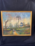 Belíssima pintura a óleo retrata uma cena rural com um casal caminhando por uma trilha. O estilo da pintura remete à arte impressionista ou pós-impressionista, com foco na representação da luz e da cor, e na captura da atmosfera do momento.Se desconhece o autor, pintura encontrada em Portugal no início dos anos 2000.Como se encontra nas fotos medindo 66cm X 56 cm.    