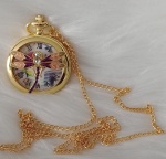 Lindo relógio de bolso vintage em metal dourado e ricamente embelezado com figura em relevo de Libélula . Acompanha corrente. Funcionando.