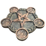 Incensário em resina representando pentagrama na cor bronze. Medindo 18 cm comprimento, 18 cm de largura e 1 cm de altura.  x 15 cm. Aproximadamente 300 gramas.