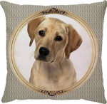 Capa para almofada com zíper invisível, feita em oxford com impressão frente e verso do cachorro Labrador. Tecido Oxford 100% Poliéster. Dimensões da Capa: 45 cm X 45 cm. Não acompanha enchimento.