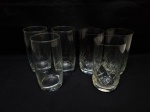 Lote de 6 copos longos em cristal sendo 2 modelos. Medindo o maior 6,5cm x 14,5cm de altura.