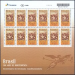 Brasil 2020 - 200 anos da Independência. Bicentenário da Revolução do Constitucionalista (Revolução do Porto). Folha completa com 12 selos sem carimbo com goma! MINT