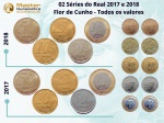 02 Sets de moedas do Real 2017 e 2018 - Flor de Cunho - Todos os valores de 5 Centavos a 1 Real - Total 10 Moedas