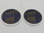 Par de porta copos em cerâmica grega feita à mão. Medindo 9cm de diâmetro.