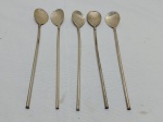 Lote de 5 colheres longas, bailarina com canudo em alpaca. Medindo 19cm de comprimento.