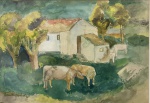 Yolanda Mohalyi ( 1909 a 1978 )  Aquarela Sobre Papel Paisagem  - Medidas 44,5 cm x 30 cm