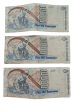 Lote com 3 (três) cédulas de DIES MIL AUSTRALES  da Argentina.