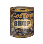 Placa decorativa em metal com relevos "Coffee Shop". Medida  34x22cm.