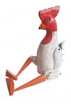 Galo articulado em madeira ricamente policromado e com esmero de acabamentos. Medida 43 cm de altura. Apresenta pequena colagem na crista que não interfere na sua beleza.