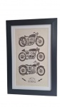 Poster com moldura e paspatur e proteção de vidro, tendo  figura de motos vintage. Medidas 45x30cm.