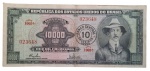 Cédula do Brasil de 10.000 CRUZEIROS com Santos Dumont com carimbo de CRUZEIROS NOVOS. VEJA FOTO EXTRA.