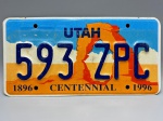 COLECIONISMO - Placa automotiva - Alumínio -  Americana - UTAH 593 ZPC. Med. 15,5x31 cm. Produto conforme fotos originais do lote.