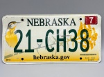 COLECIONISMO - Placa automotiva - Alumínio -  Americana - NEBRASKA 21 CH38. Med. 15,5x31 cm. Produto conforme fotos originais do lote.