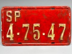 COLECONISMO - Placa automotiva em alumínio - Vermelha - SP - 4-75-47 - Med. 20x35 cm.