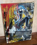 Quadro abstrato mulher de óculos com aparente `teclado` e assinatura possível  `Antonia` - dim - 41x60x3
