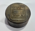 Molde de estamparia produzido em ferro fundido com emblema da guarda municipal do estado do Espírito Santo- dim - 8cm de diâmetro e 4 cm de altura