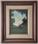 Brunocilla, óleo sobre placa industrializada "Paisagem campestre com figuras" datado de 1990 medida interna  40 cm por 30 cm e total emoldurado  69 cm por 59 cm.