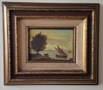 Rafaello Casttelani, óleo sobre tela "Paisagem Marítima" medida interna  16 cm por 22 cm e total emoldurado  41 cm por 47 cm.