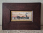 Oscar Tecidioi, óleo sobre tela "Paisagem Marítima" medida interna  8 cm por 17 cm e total emoldurado  23 cm por 32 cm.