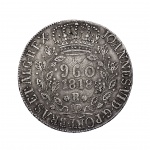 Moeda de Prata do Brasil - 960 Réis - Recunhada Sobre Sol Argentino - 1818R - Reino Unido - P476 - M