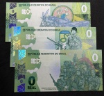 3 Cédulas ZERO REAL alusivas à participação do Brasil na II Guerra Mundial - Tomada de Monte Castelo, FEB e FAB - Todas Flor de ESTAMPA