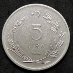 5 Lira 1974 - Turquia - FLOR DE CUNHO