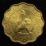 15 Centimos 1953 - Paraguai - Flor de cunho