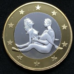 6 Euros `SEX EUROS` - Posições Eróticas - Coleção com 34 tokens - Bimetálica - FLOR DE CUNHO