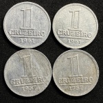 4 moedas de 1 Cruzeiro - 2 de 1957 e 2 de 1961