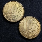 2 moedas de 10 Centavos 2010 - AMBAS FLOR DE CUNHO
