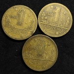 3 moedas de 1 Cruzeiro com reverso inclinado