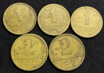 5 moedas brasileiras variadas