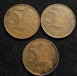 3 moedas de 5 centavos 2001 - ano escasso