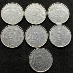 7 moedas de 5 centavos 1997