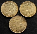 3 moedas de 25 Centavos 2021 - FLOR DE CUNHO