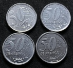 50 Centavos 2014, 2016, 2019 e 2019A - todas flor de cunho