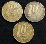 3 moedas de 10 Centavos 1998 - Ano escasso