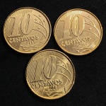2001, 2013 e 2017 - 3 moedas de 10 Centavos - TODAS FLOR DE CUNHO lindas