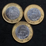 3 moedas de 1 Real 2019 - Efígie - FLOR DE CUNHO