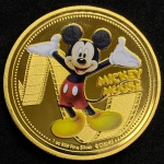 Medalha Disney - Mickey Mouse - PROOF Colorida Folheada a OURO - New Zealand - Rainha Elizabeth II