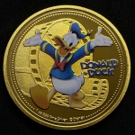 Medalha Disney - Donald - PROOF Colorida Folheada a OURO - New Zealand - Rainha Elizabeth II